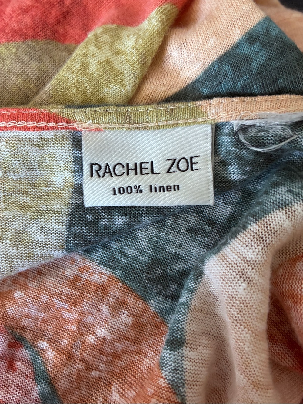 Geometric Linen Artsy Orange Blue Multicolor Wave Print Short Sleeve Top Sz XL - Picture 6 of 7